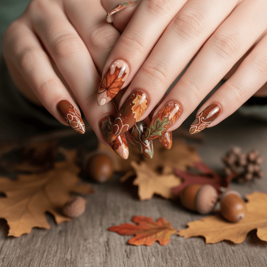 Seasonal autumn nail art with organic patterns