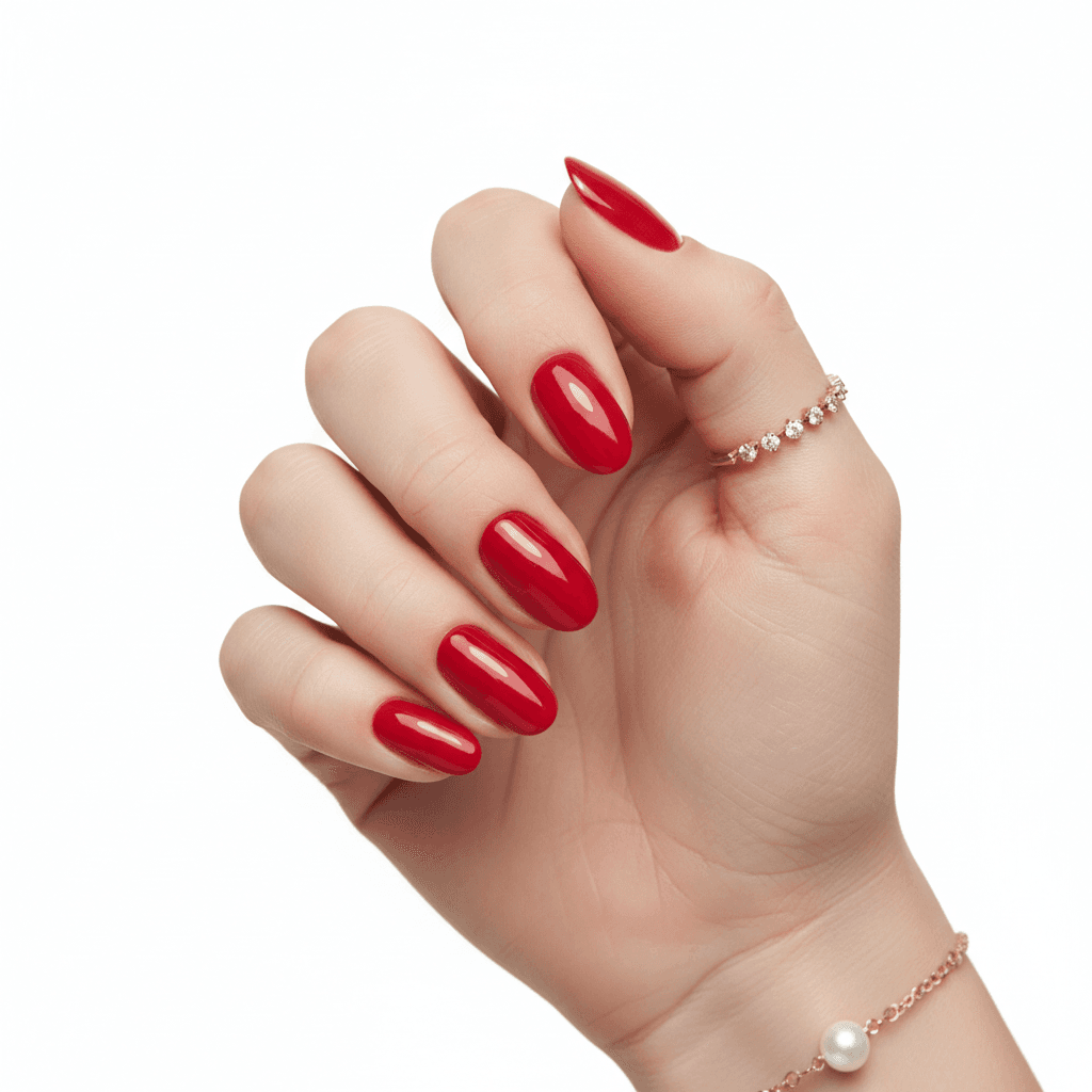Classic red manicure with glossy finish