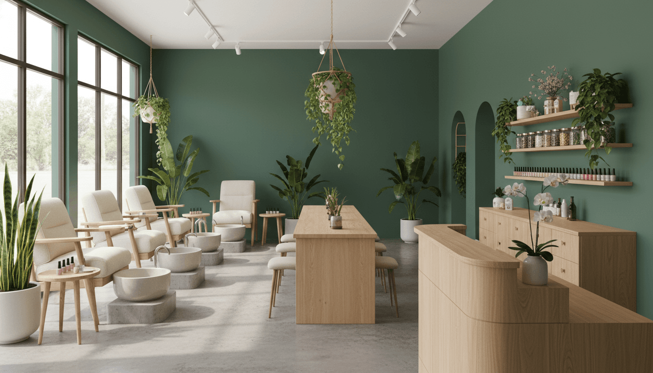 Elegant Organiz Nail Bar salon interior with natural lighting and organic design