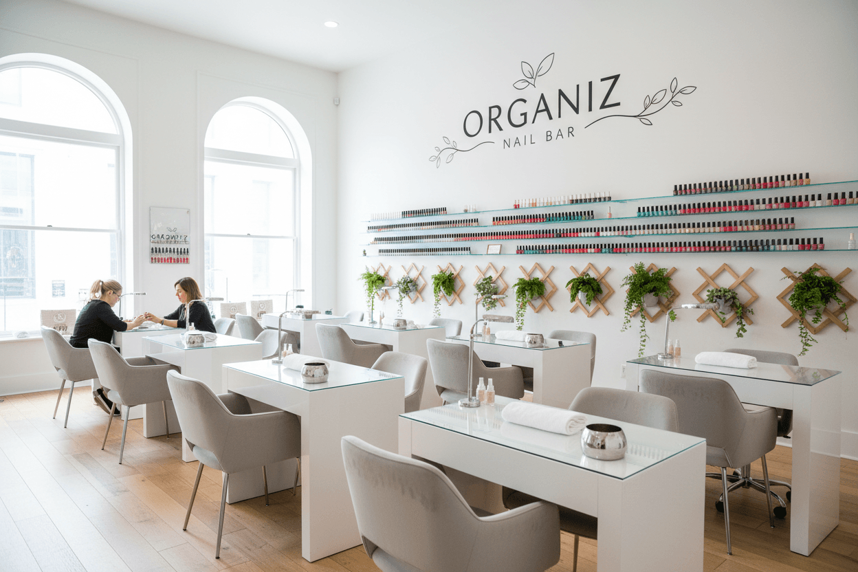 Professional manicure stations with organized workspace
